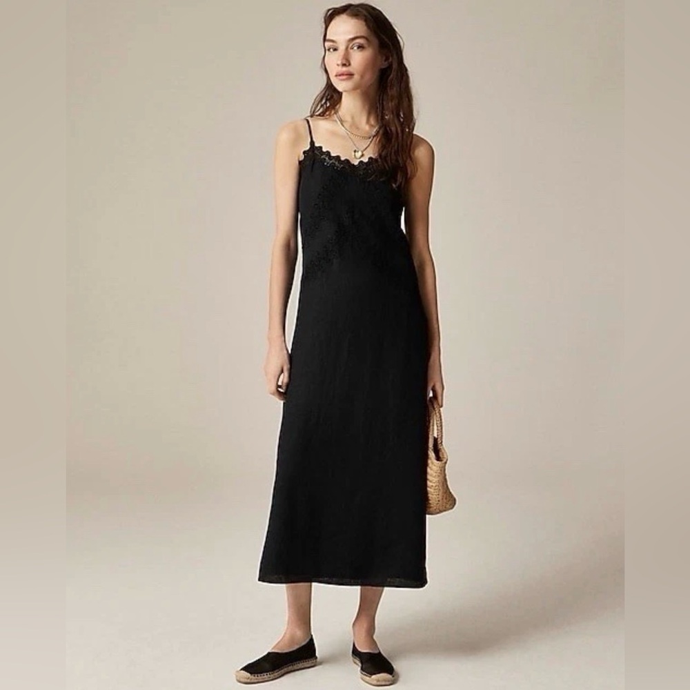 Lace trim slip dress in linen